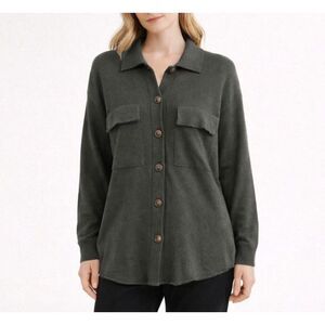 Autumn Cashmere Oversized Olive Green Button Front Cardigan Jacket Women’s Small